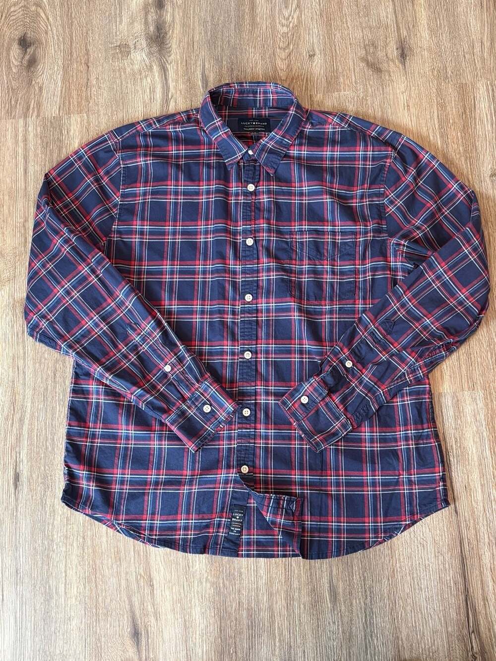 Lucky Brand Men's Saturday Stretch Plaid Long Sleeve Button Down Shirt Sz Large